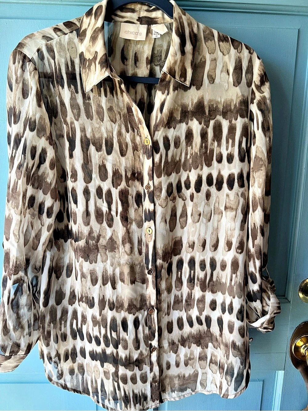 Chico's Animal Print Button Down in Brown & Cream